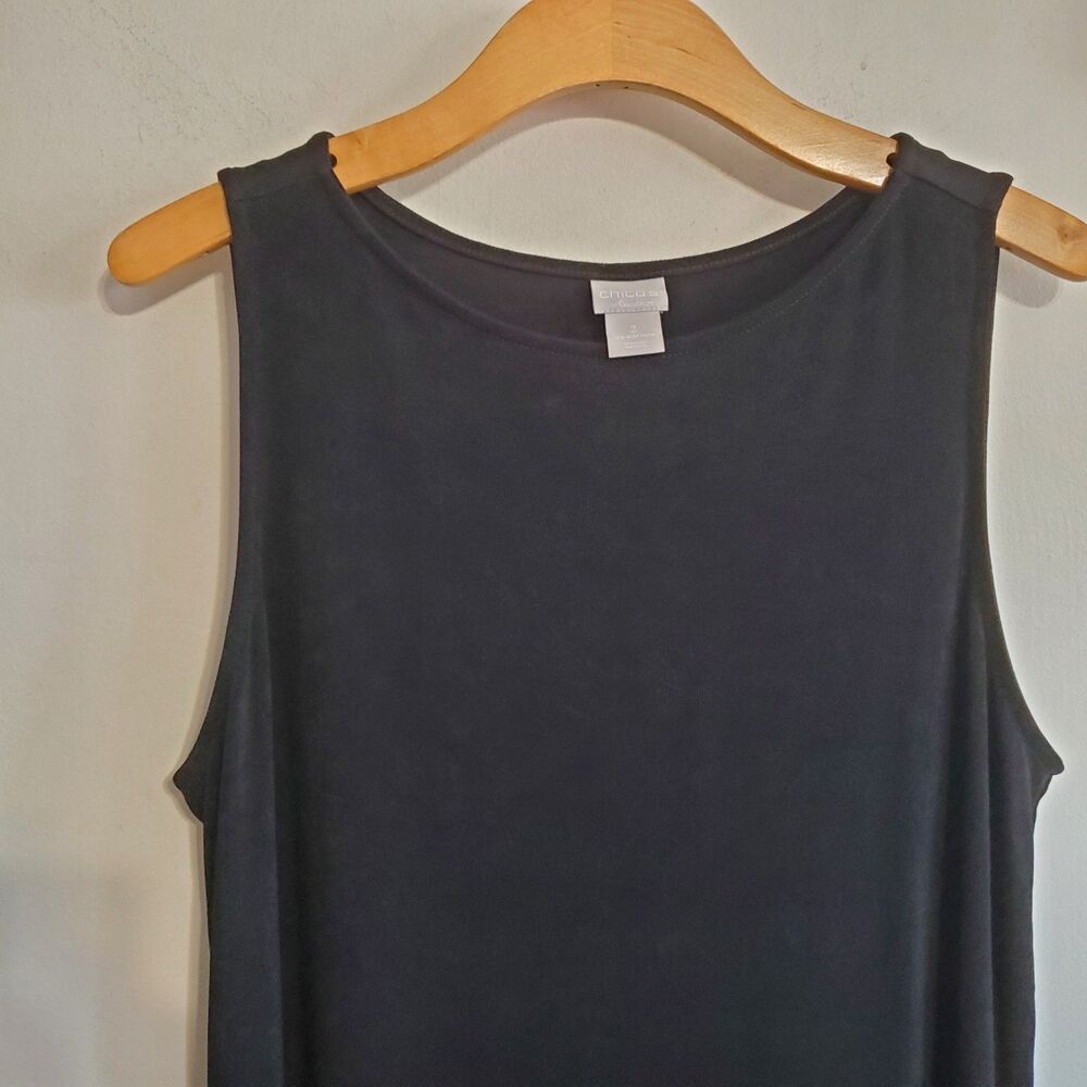 Chicos Travelers Black Slinky ribbed Tank Top Size 2 12/14 Classic Minimal casua - Picture 2 of 10